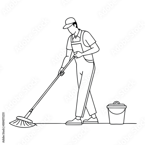 janitor mopping the floor. in line art style 