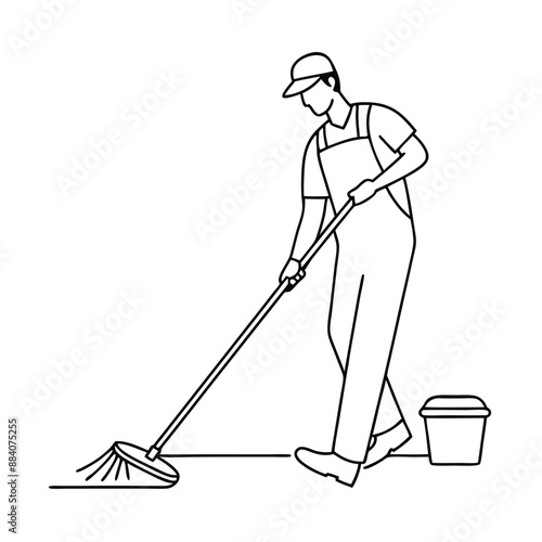 janitor mopping the floor. in line art style 