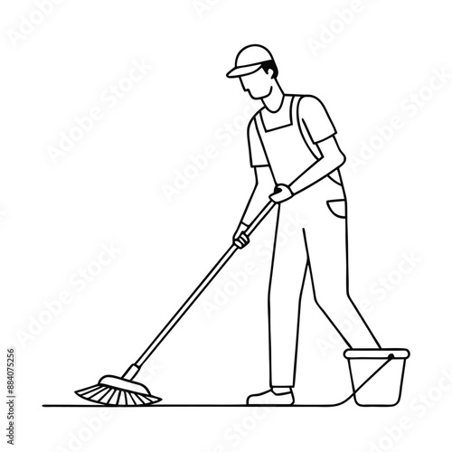 janitor mopping the floor. in line art style 