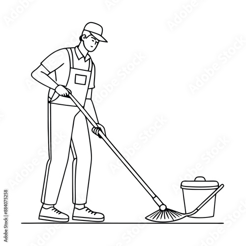 janitor mopping the floor. in line art style 