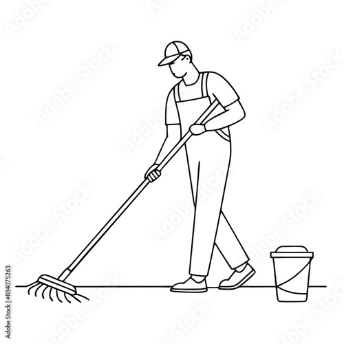 janitor mopping the floor. in line art style 