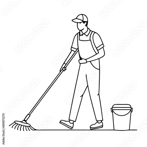 janitor mopping the floor. in line art style 