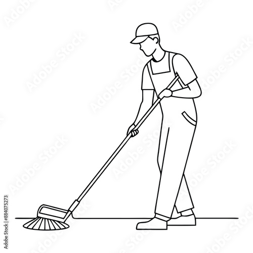janitor mopping the floor. in line art style 