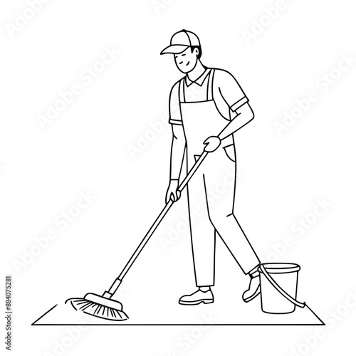 janitor mopping the floor. in line art style 
