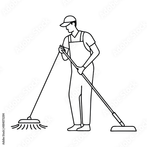janitor mopping the floor. in line art style 