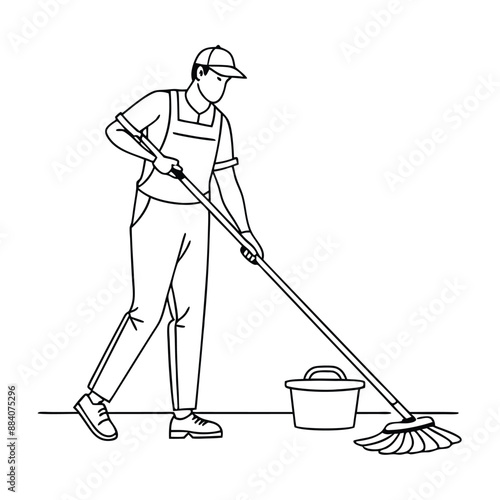 janitor mopping the floor. in line art style 