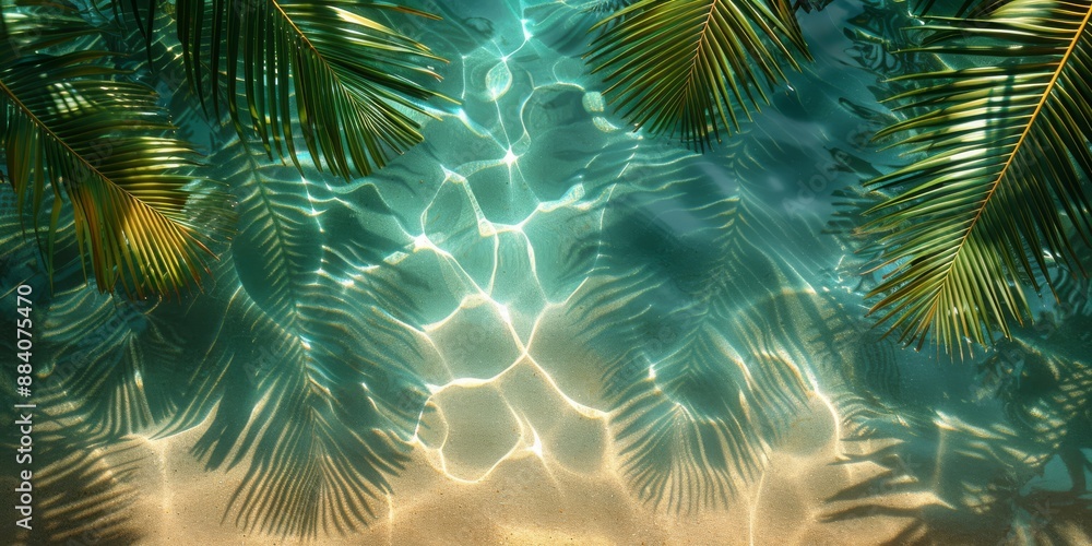 Fototapeta premium Aerial view of a tropical beach with clear water, golden sand, and lush greenery. Perfect for travel vibes.