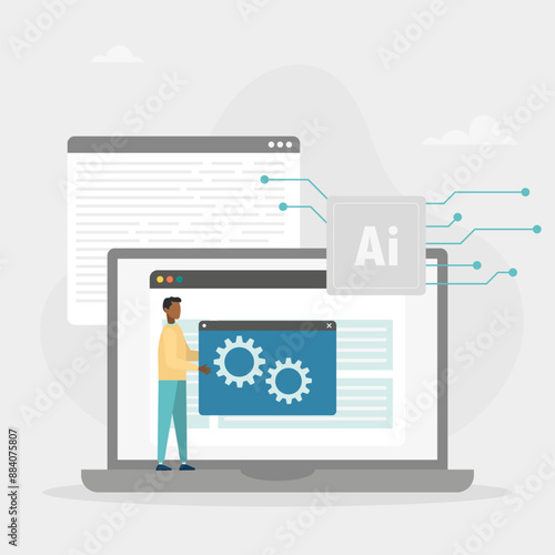 AI technology. Customer service. Quick access to useful data. Artificial intelligence powered knowledge bases to support abstract concept vector illustration.	