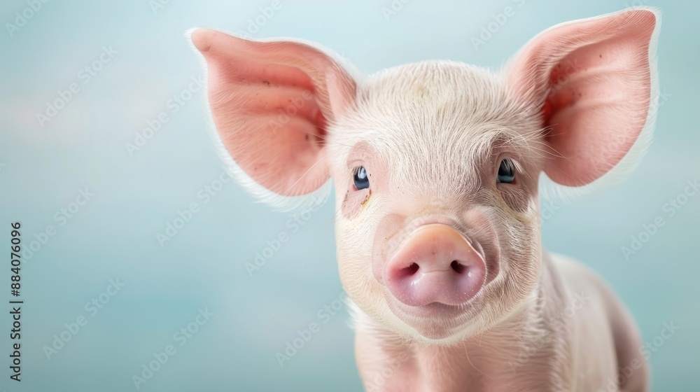 A pig with pink ears and a pink nose is looking at the camera A pig with pink ears and a pink nose is looking at the camera