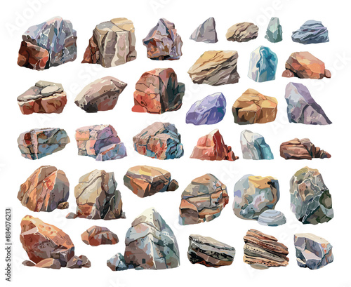 Sandstone Boulders Watercolour Icons Set Low Detailed High Quality Colorful Modern Illustrations Hand-Painted Artistic Stones Decorative Elements Graphic Design Elements Vibrant
