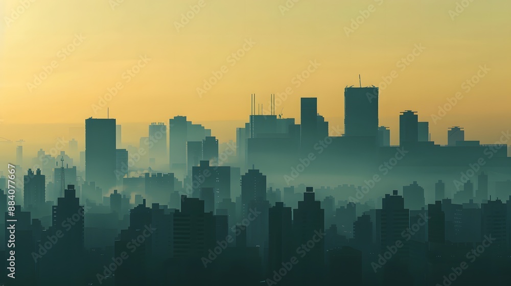 Naklejka premium 朝焼けの都会シルエット Generative AI 
