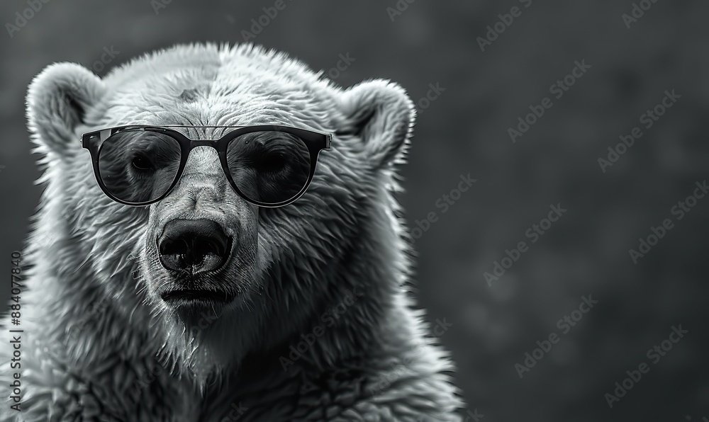 A cool polar bear, sporting sunglasses, gazes directly at the camera. A cool polar bear, sporting sunglasses, gazes directly at the camera.