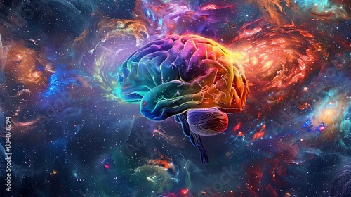 Cosmic Journey Inside a Colorful Human Brain