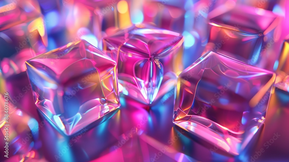 Pink and purple abstract crystal cubes with glowing neon reflections Pink and purple abstract crystal cubes with glowing neon reflections