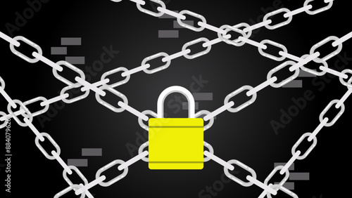 Chain and padlock vector illustration with a wall background.