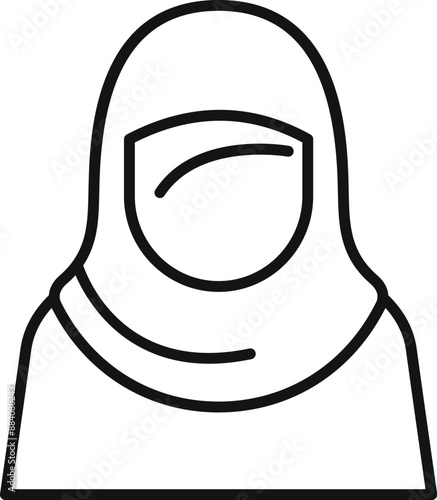 Line art icon of a young muslim woman wearing a traditional hijab head covering