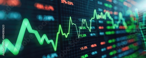 Digital stock exchange board with green arrows, profit surge, investor confidence