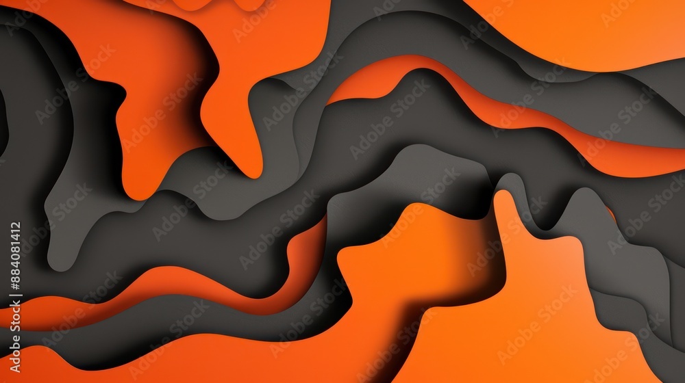 Abstract background with shapes and paper cut layers using only burnt orange and charcoal. Abstract background with shapes and paper cut layers using only burnt orange and charcoal.
