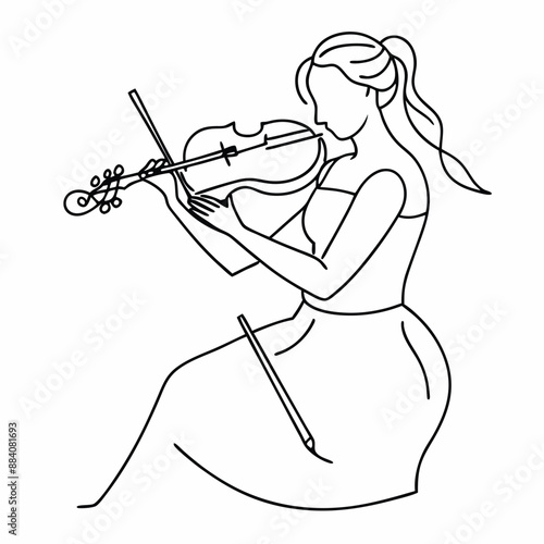 woman playing a violin. line art vector illustration  