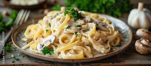 Creamy Mushroom Pasta with Parsley Garnish