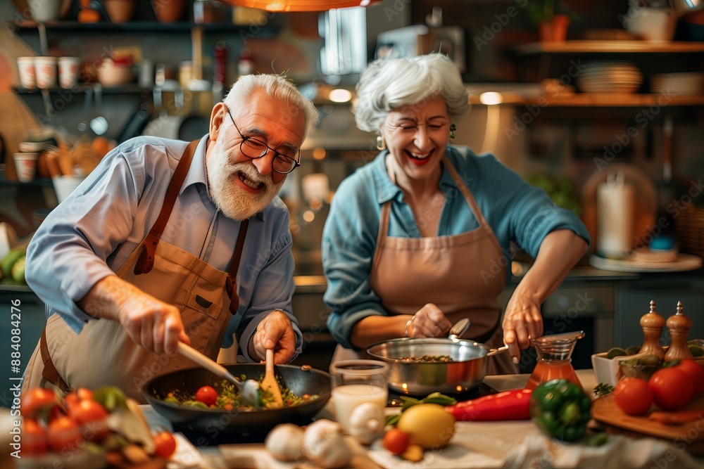 Elderly people learn to cook at a cooking class Elderly people learn to cook at a cooking class