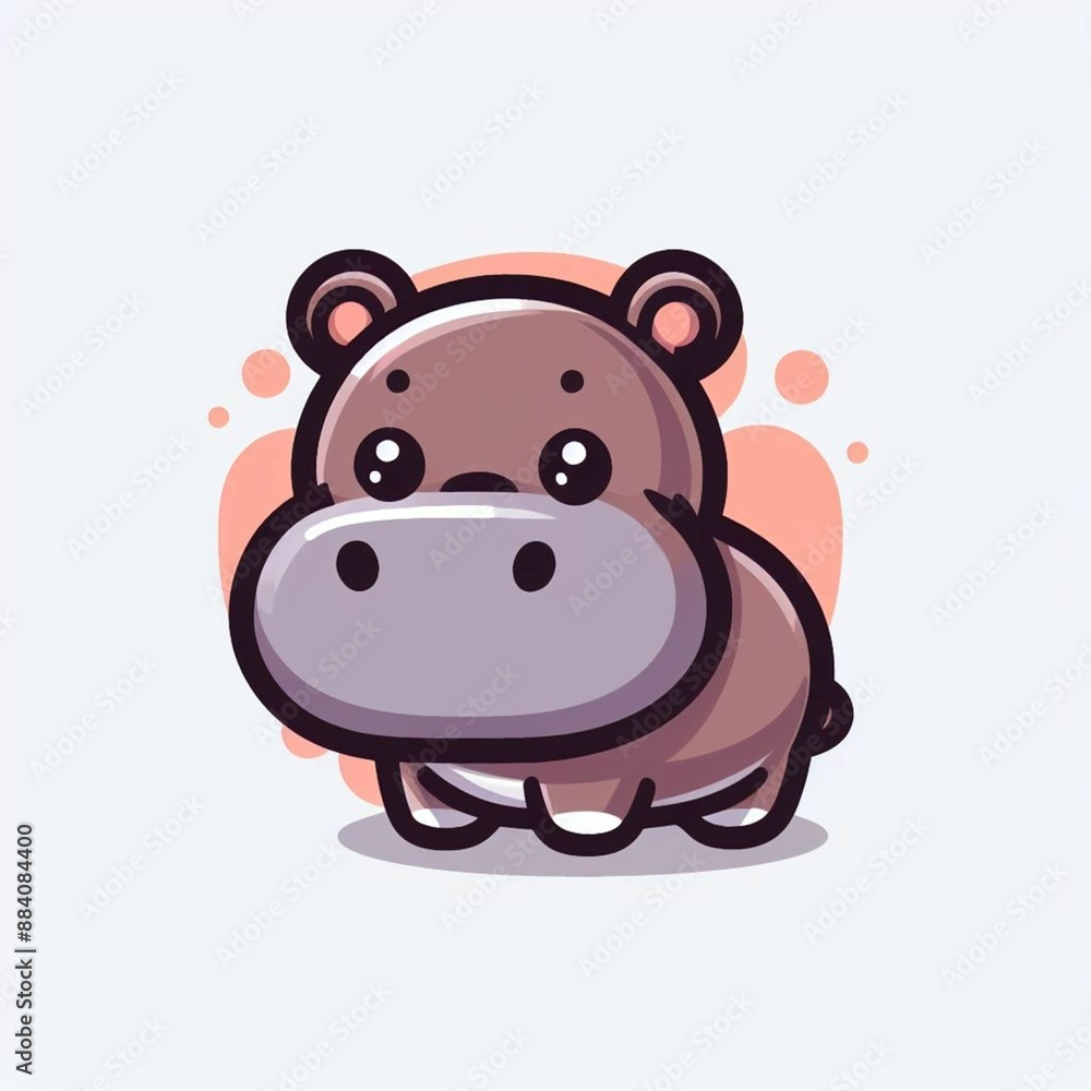 Fototapeta premium Cute Hippopotamus Cartoon Illustration. Generated AI