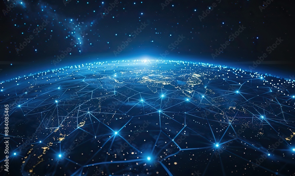 Map of the planet Earth on a blue futuristic background, showcasing the global social network and internet and technology background. Map of the planet Earth on a blue futuristic background, showcasing the global social network and internet and technology background.