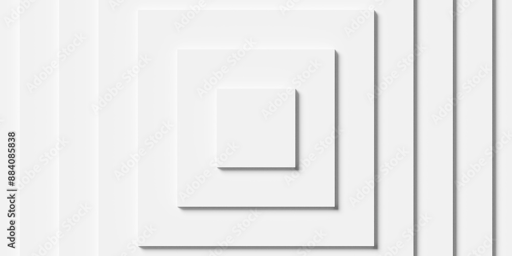 Stepped white concentric squares background wallpaper banner flat lay top view from above Stepped white concentric squares background wallpaper banner flat lay top view from above