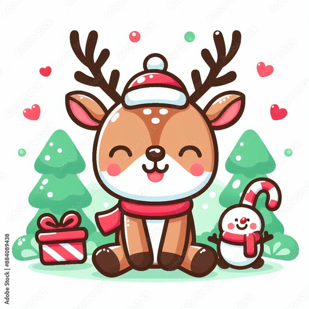 Cute Reindeer Cartoon Illustration. Generated AI Cute Reindeer Cartoon Illustration. Generated AI