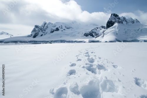 Wallpaper Mural Close up penguins traversing over a white snow field and discarding their imprints lovely over view Torontodigital.ca