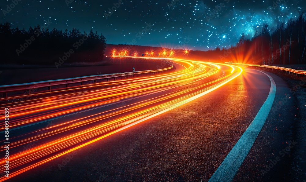 Light trails, defining a road, symbolize the internet transfer speed concept and the digitization and networking concept. Light trails, defining a road, symbolize the internet transfer speed concept and the digitization and networking concept.