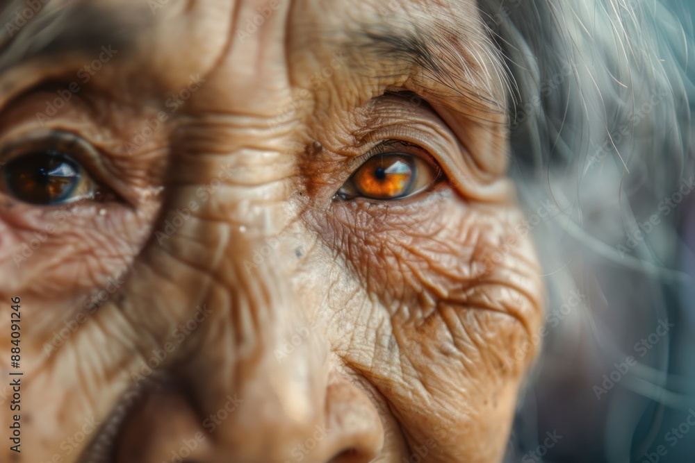 Closeup of senior woman face and eye, age, vision and old people concept Closeup of senior woman face and eye, age, vision and old people concept