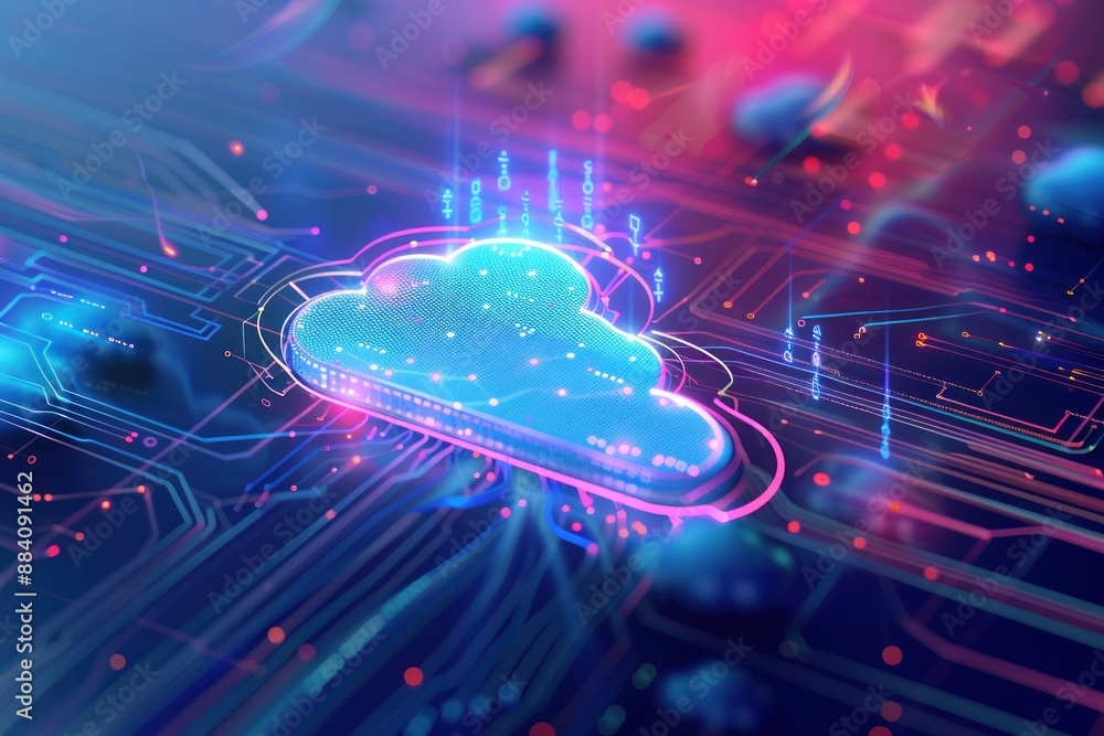 Obraz premium Cloud technology, Cloud computing, big data center, future infrastructure, digital ai concept, Virtual hosting symbol
