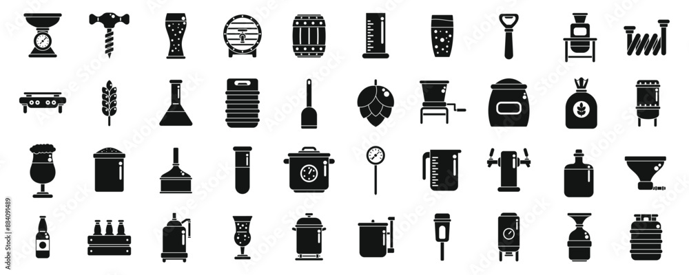 Home brewing icons set. Simple set of craft beer brewery equipment and beer brewing process related vector icons for your design and application Home brewing icons set. Simple set of craft beer brewery equipment and beer brewing process related vector icons for your design and application