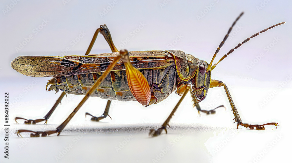 Fototapeta premium Photo of a grasshopper on white background.