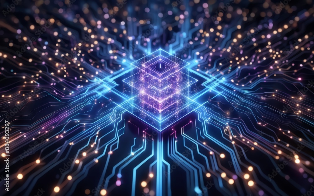 Fototapeta premium Futuristic Quantum Computing Concept with Digital Circuits