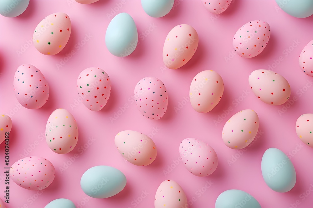 Pink and white candy eggs pattern on a pink background in a flat lay with a minimal concept photographed in a studio with lighting using a high resolution digital camera Pink and white candy eggs pattern on a pink background in a flat lay with a minimal concept photographed in a studio with lighting using a high resolution digital camera