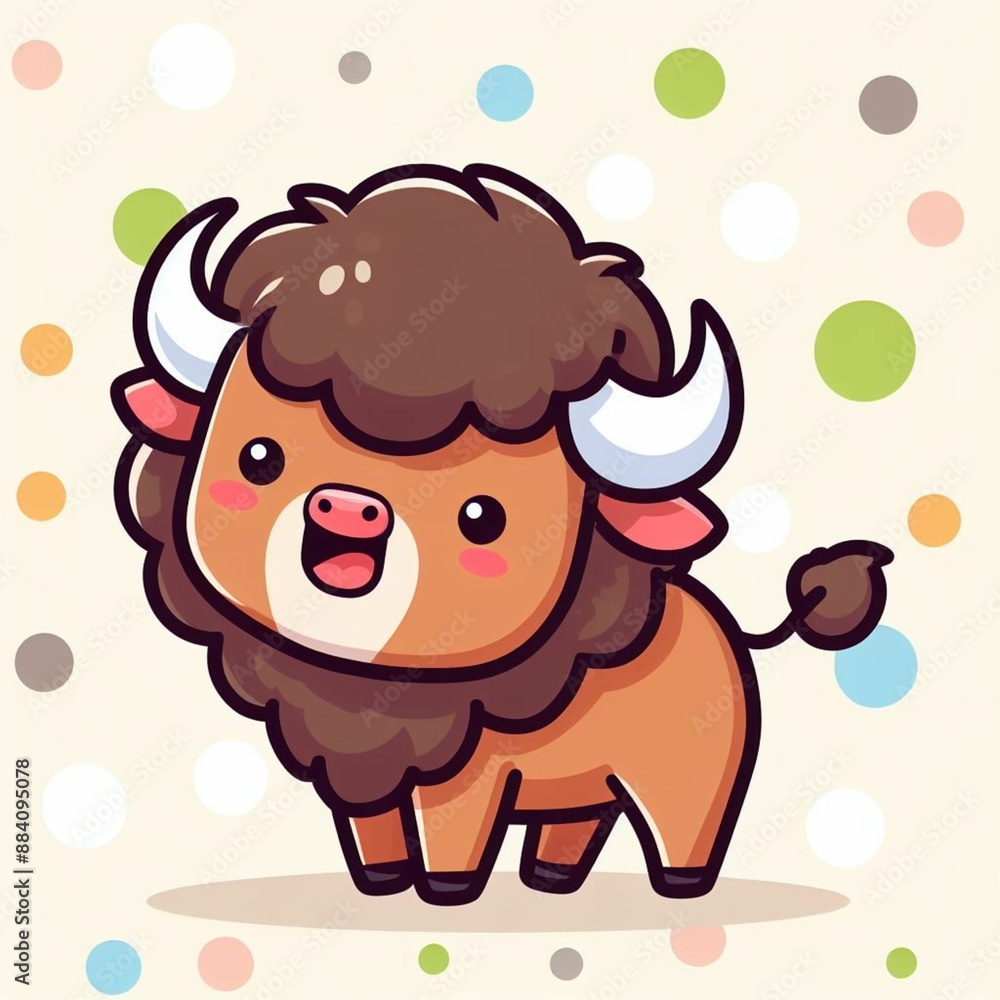 Cute Bison Cartoon Illustration Cute Bison Cartoon Illustration