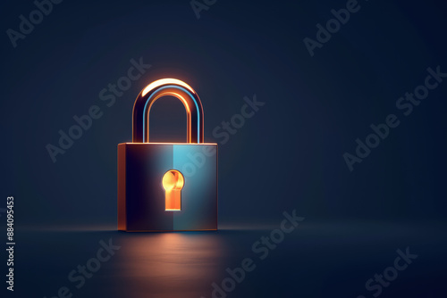 A glowing padlock against a dark background, symbolizing security, protection, and privacy. High-quality illustration ideal for cybersecurity concepts. photo