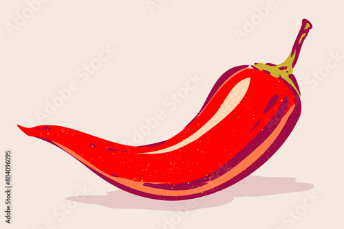 Vintage vector chilli pepper in hand drawing style. Spicy red chilli pepper.