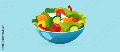 Fresh Green Salad in Blue Bowl
