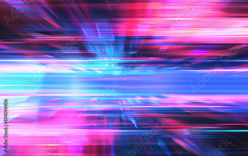 Dynamic motion blur with vibrant neon lights in pink and blue shades creating an abstract futuristic background. Perfect for tech and digital themes.