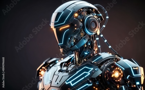 Advanced Humanoid AI Robot with Blue and Orange Lights