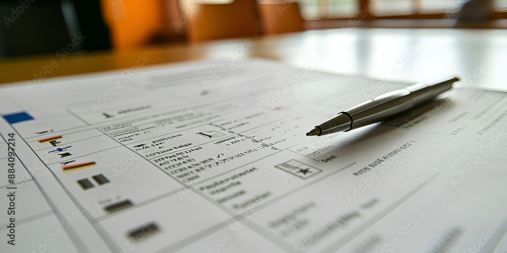 Detailed View of Business Documents and Pen on Desk Detailed View of Business Documents and Pen on Desk