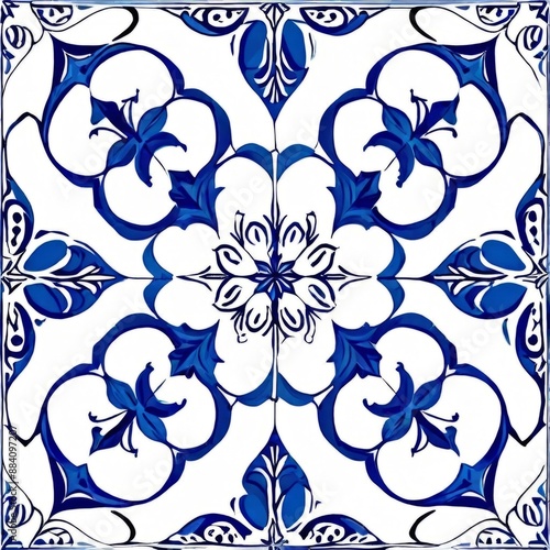 Vector image of colorful Moroccan, Portuguese tiles, azulejo with ornament. AI generation.
