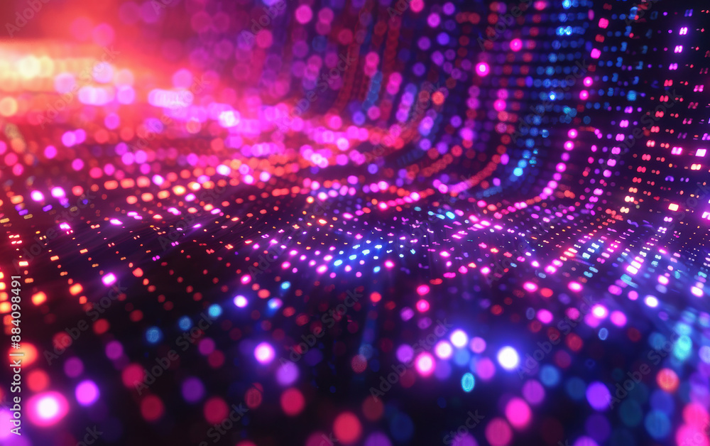 Abstract digital light display with vibrant colors and glowing pixel patterns creating a futuristic and dynamic visual effect. Abstract digital light display with vibrant colors and glowing pixel patterns creating a futuristic and dynamic visual effect.