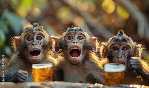 A group of drunken monkeys stumbled through the jungle. photo