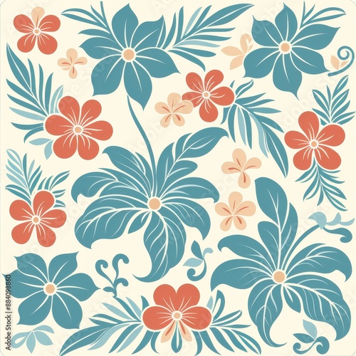 Wallpaper Mural Vintage Hawaiian Floral Pattern Torontodigital.ca