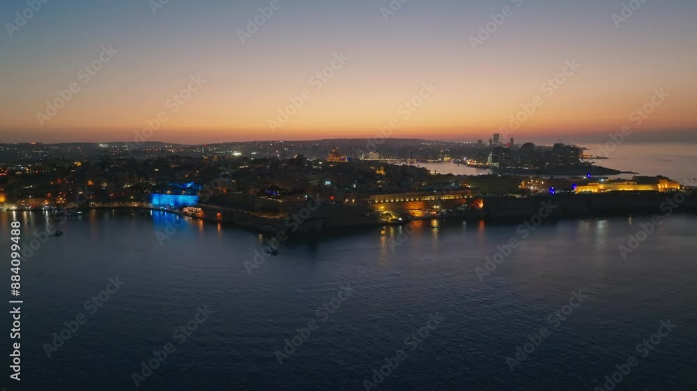 Drone sunset evening view of Valletta city, Malta Drone sunset evening view of Valletta city, Malta
