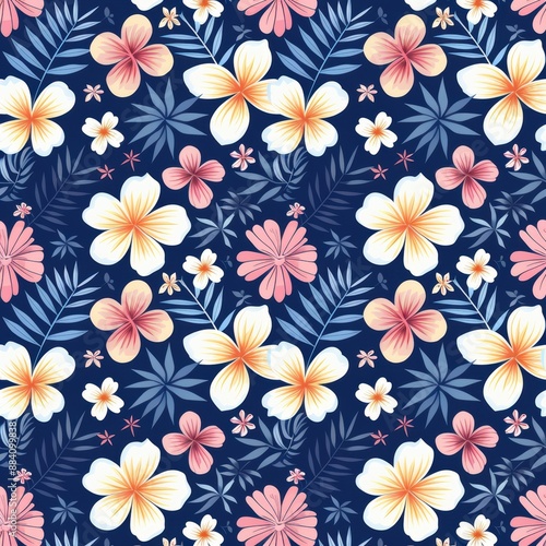 Tropical Floral Pattern With White, Pink, and Yellow Flowers